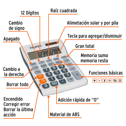 Calculadora de escritorio de 19 cm con alimentación solar y por pila
