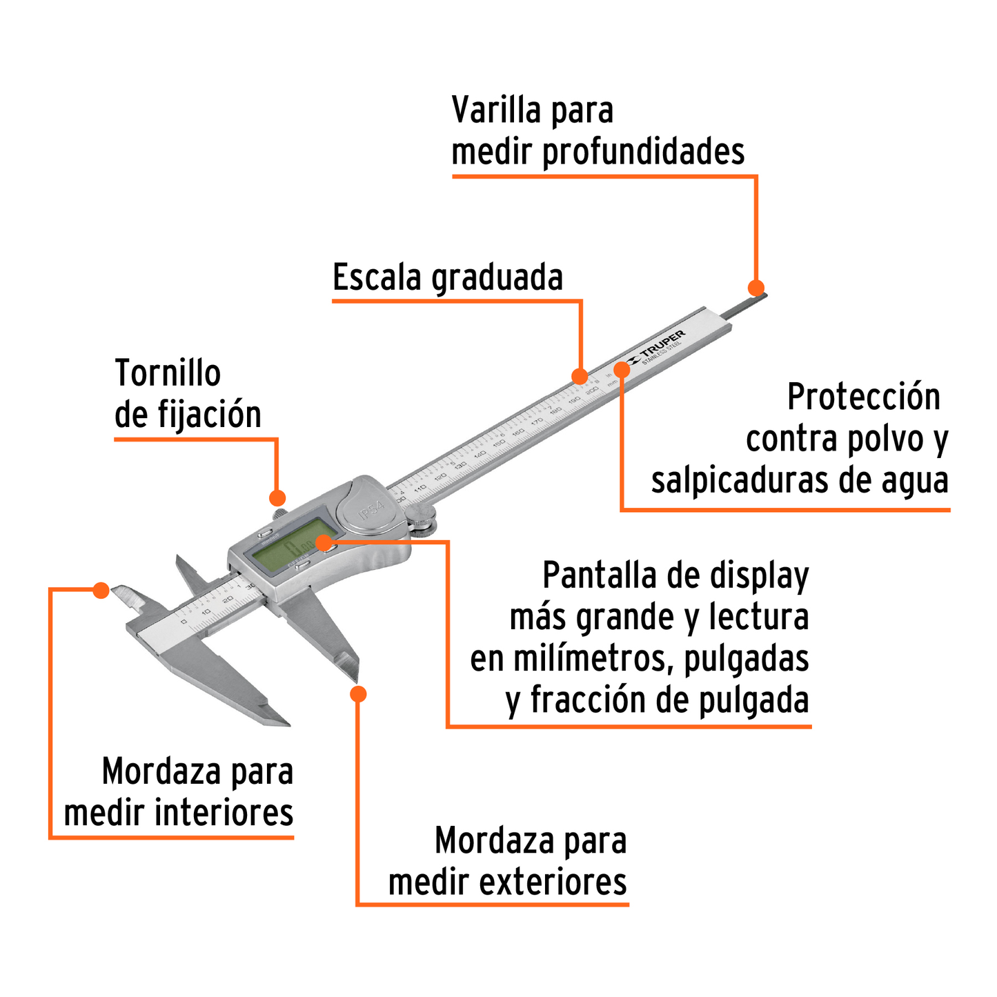 Calibrador vernier digital 6 acero inox std