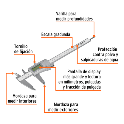 Calibrador vernier digital 6 acero inox std