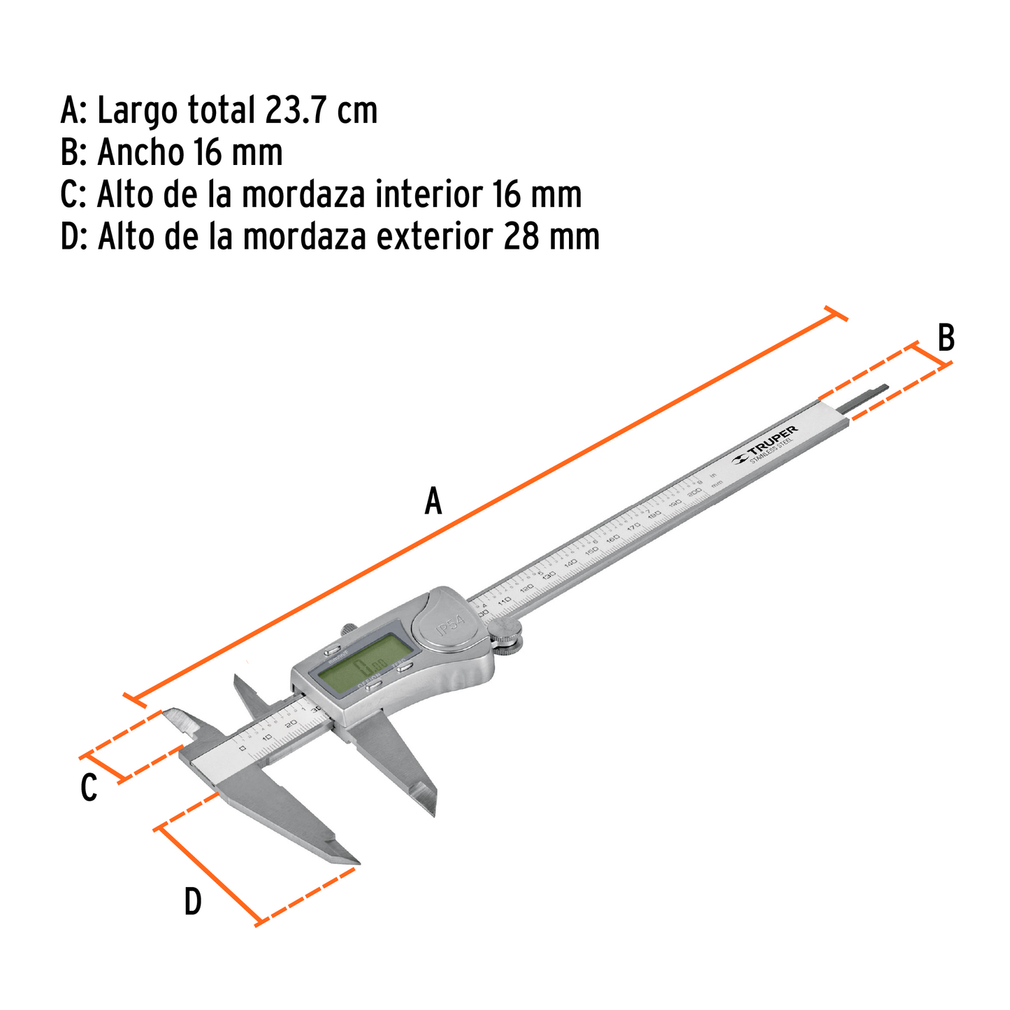 Calibrador vernier digital 6 acero inox std