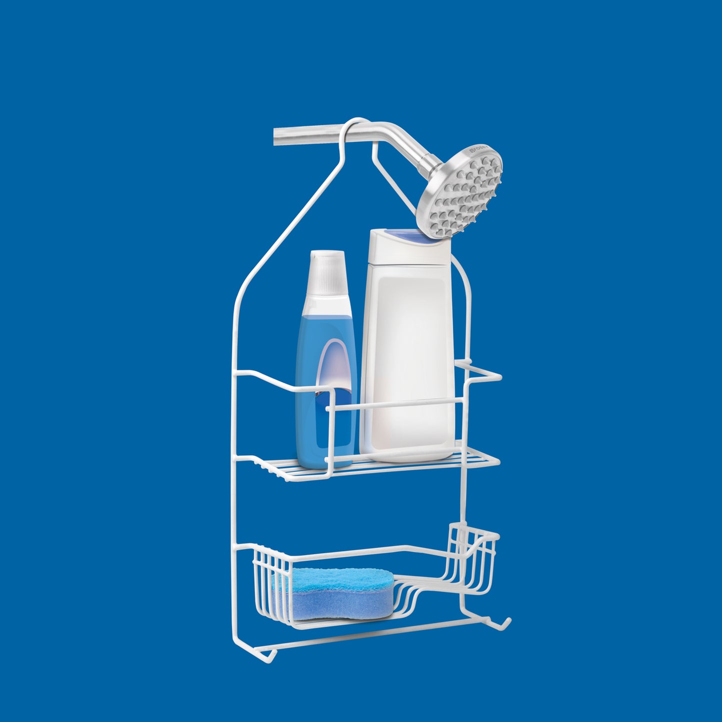 Organizador para regadera con cubierta plástica y estructura metálica