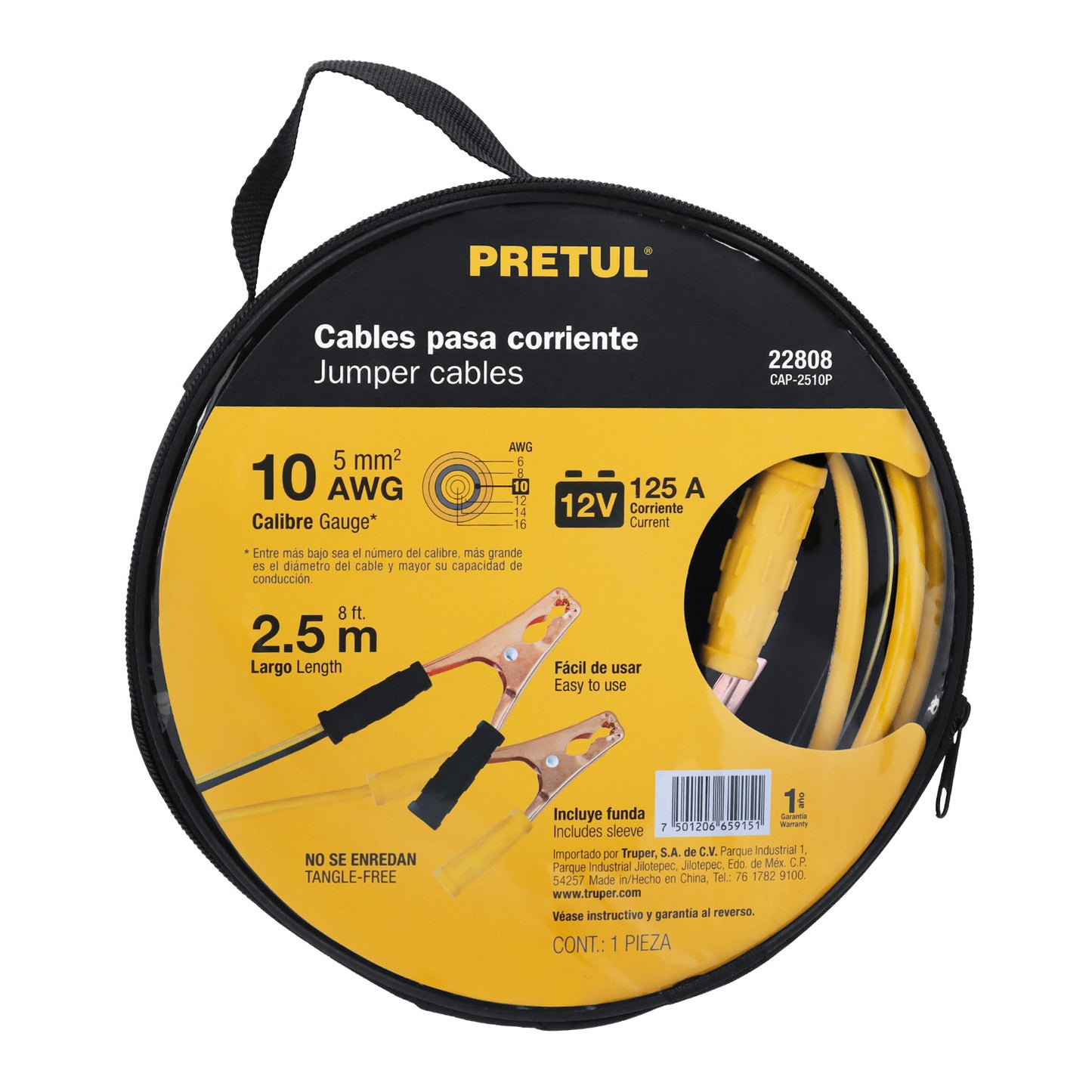 Cables pasa corriente de 2.5 metros 125 A calibre 10 AWG