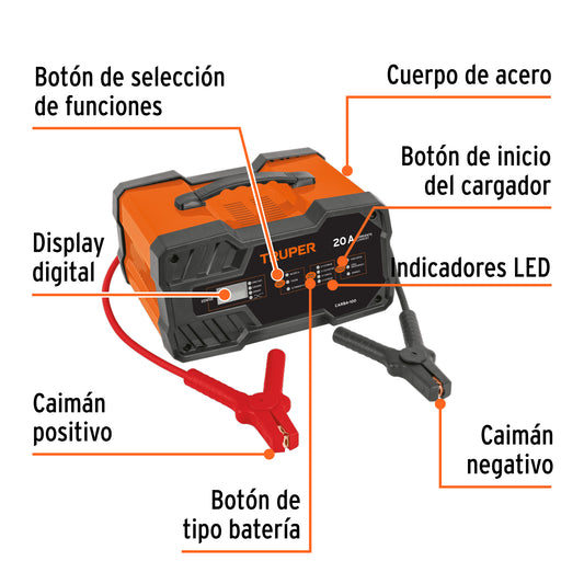 Cargador de baterías 20 A, arrancador de 100A, 12V/24V · vista 2