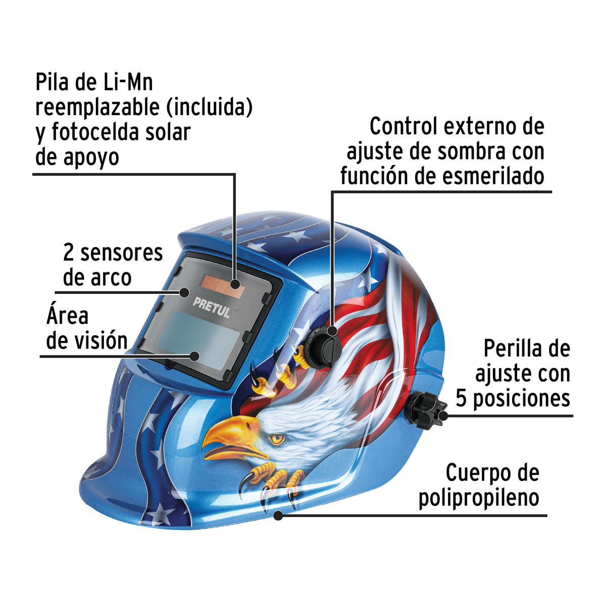 Careta electrónica para soldar sombra 9-13, águila · vista 2