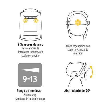 Careta electrónica para soldar sombra 9-13 negra