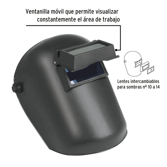 Careta para soldar con lente abatible sombra