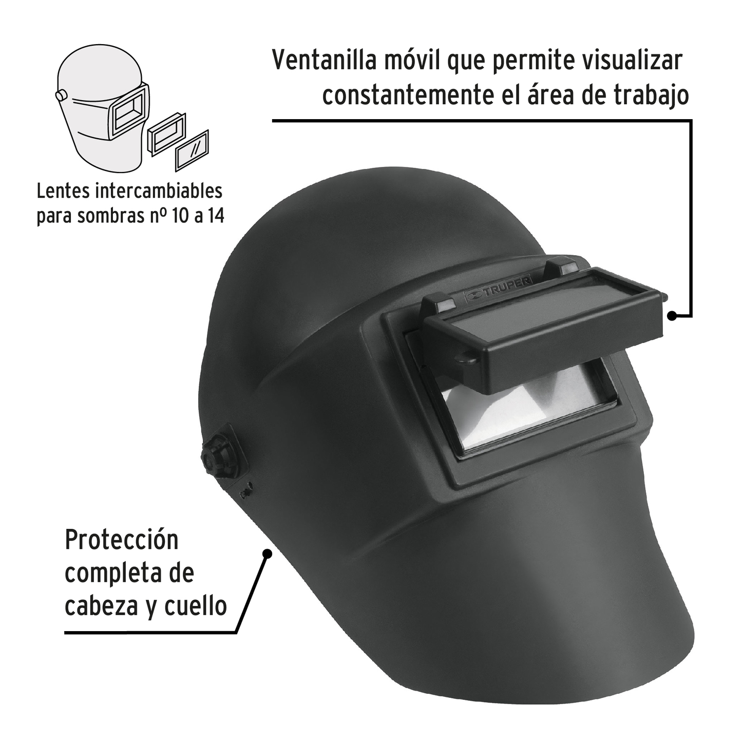 Careta para soldar con lente abatible sombra