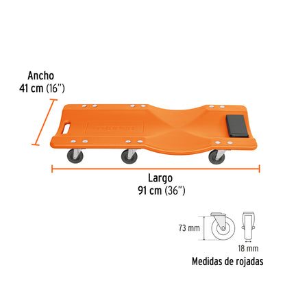 Cama plástica 36 pulg para mecánico