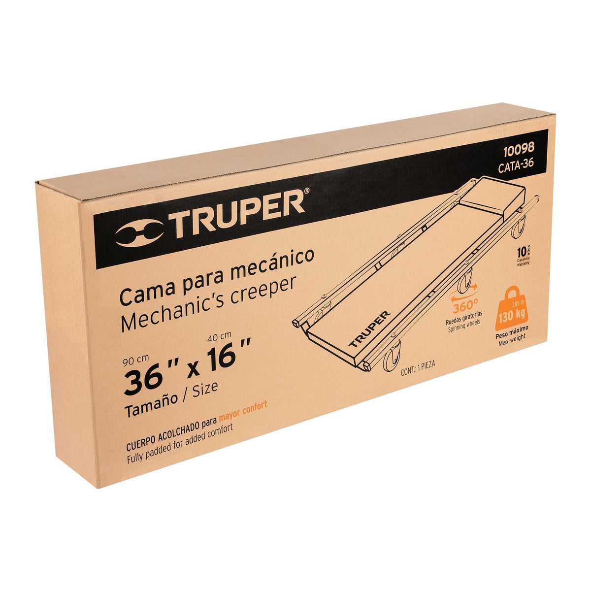 Cama de acero 36 pulg para mecánico