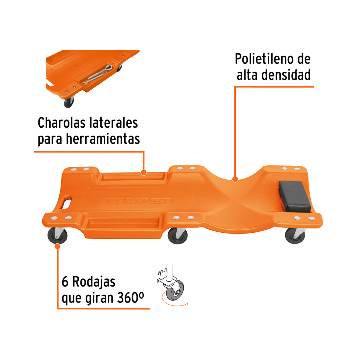 Cama plástica 40 pulg para mecánico