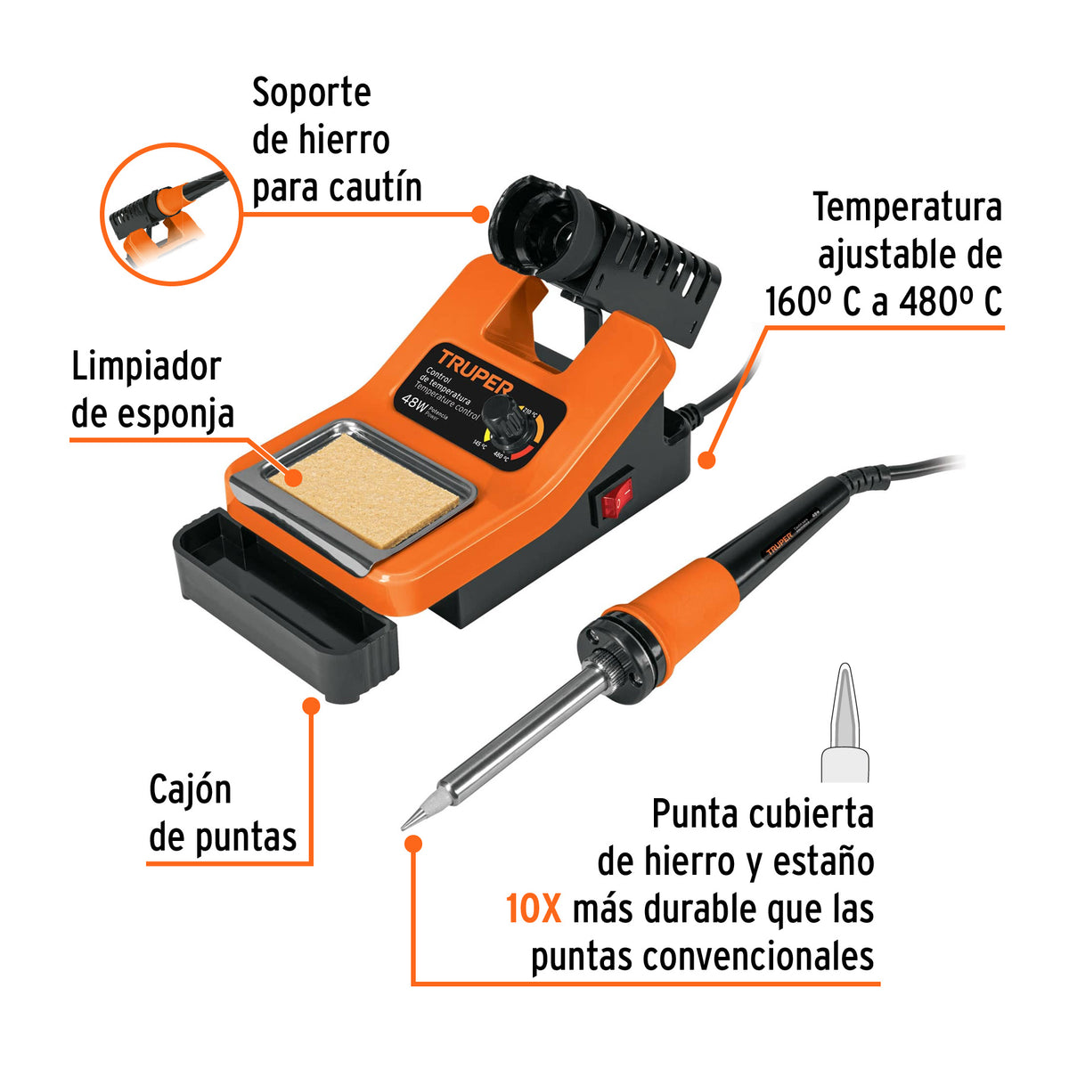 Cautín de 48 W con estación para electrónica