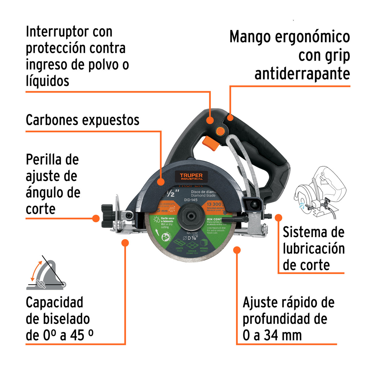 Cortadora para azulejos, 4-1/2", 1500W, TRUPER INDUSTRIAL · vista 6