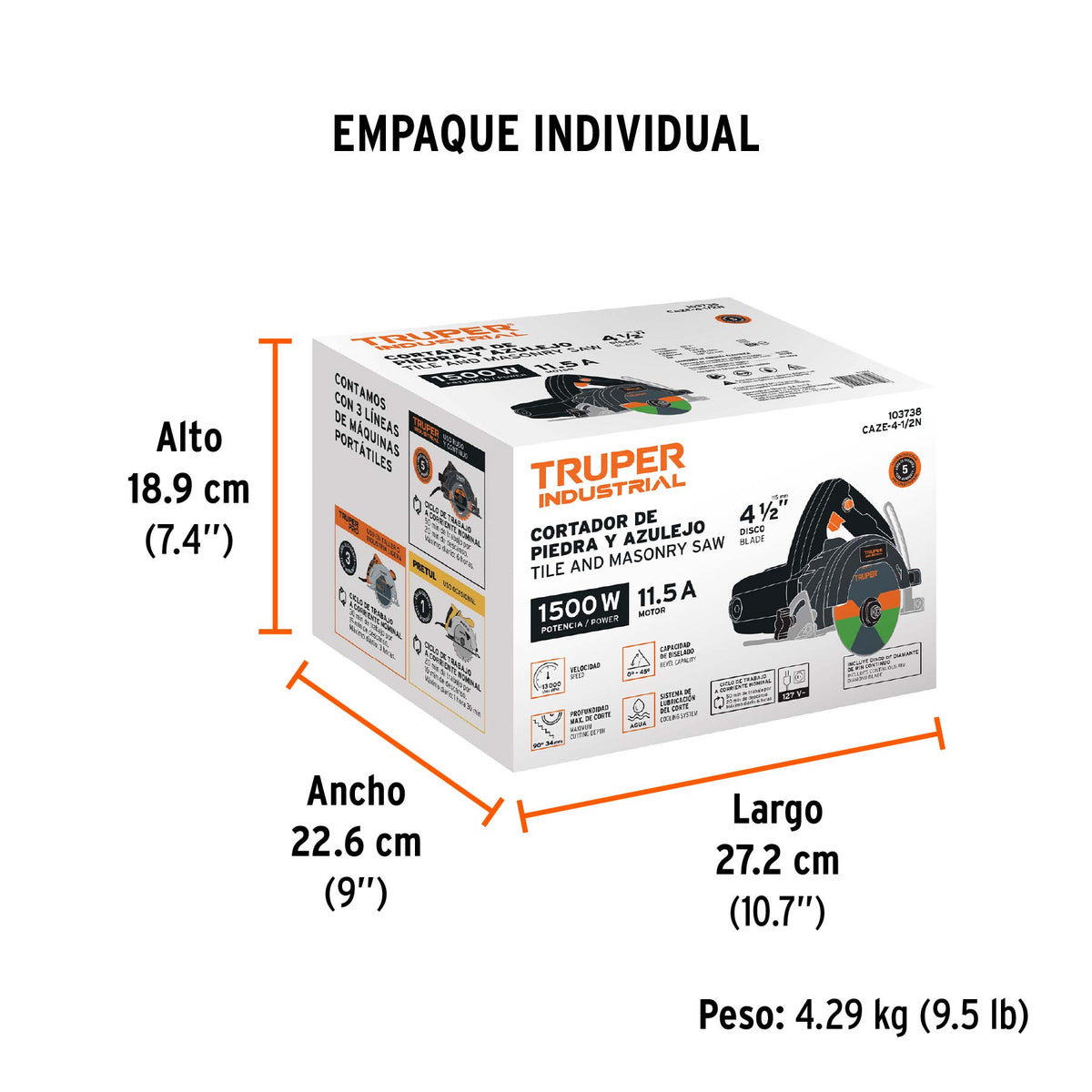 Cortadora para azulejos, 4-1/2", 1500W, TRUPER INDUSTRIAL · vista 8