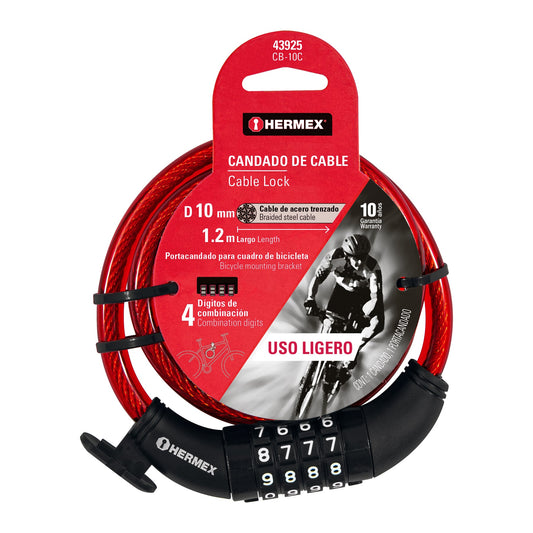 Candado de cable con combinación 10 mm x 1.20 m
