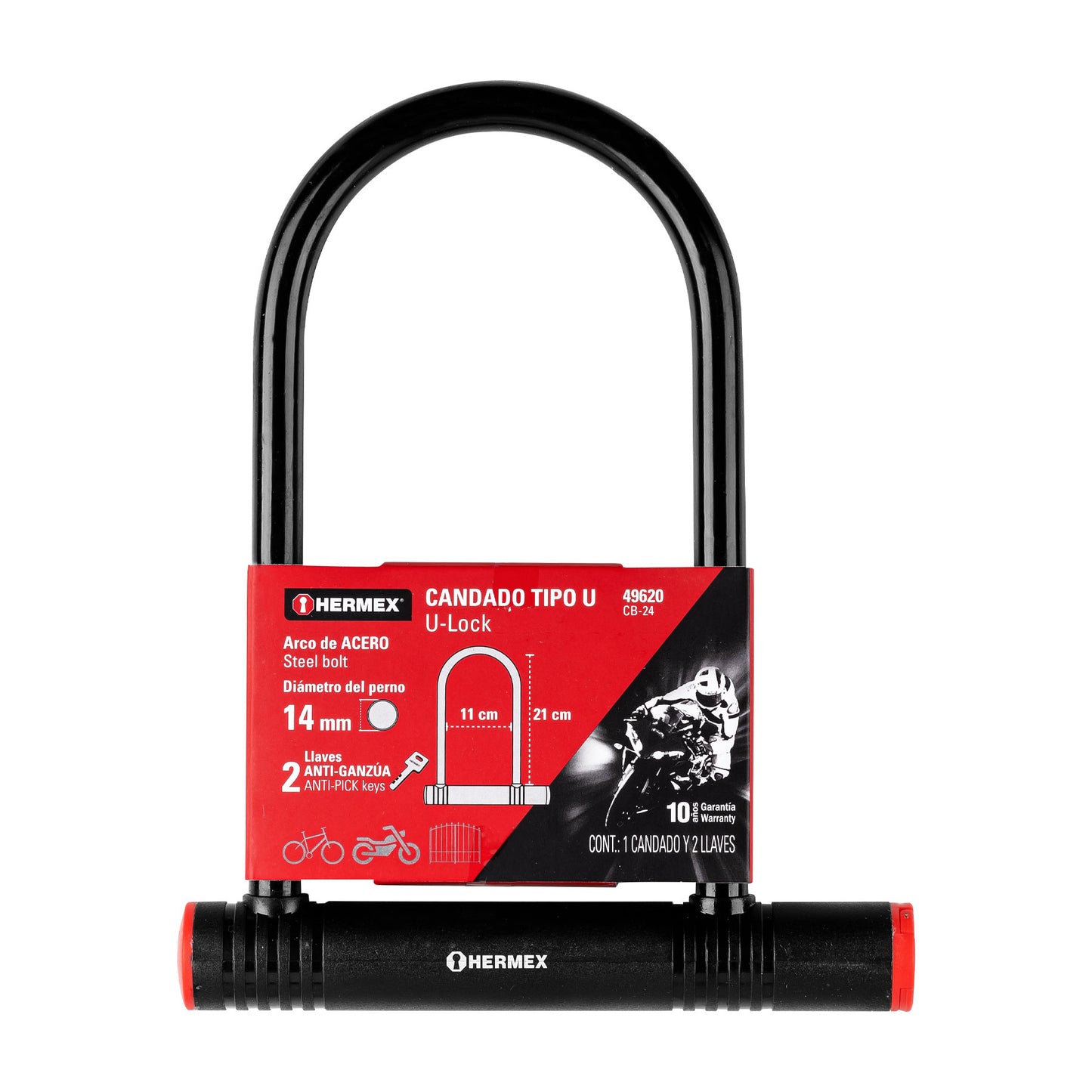 Candado rígido tipo U de 12 mm