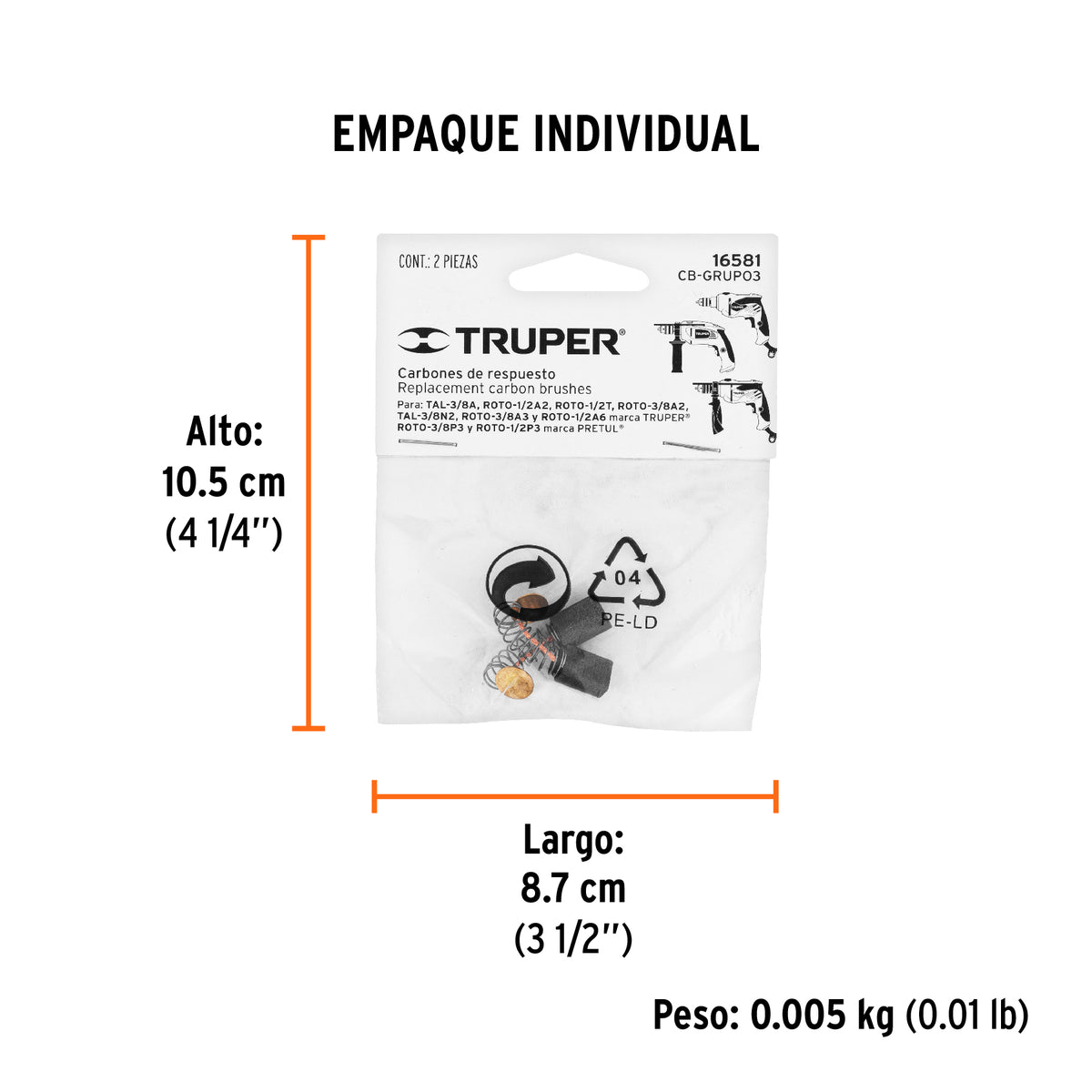 2 carbones p/rotomartillos y taladro Grupo3 - SKU 16581