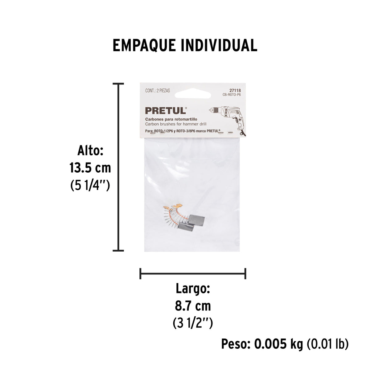 2 carbones d/repuesto p/ROTO-1/2P6 y 3/8P6 - SKU 27118