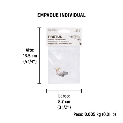 2 carbones d/repuesto p/ROTO-1/2P6 y 3/8P6 - SKU 27118