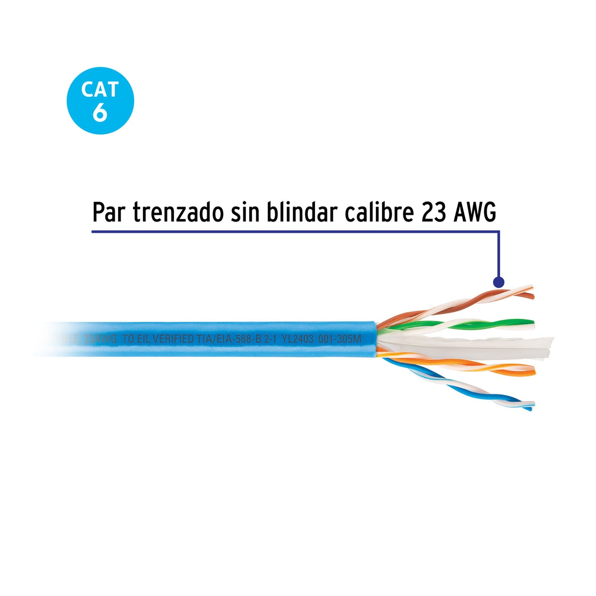 Metro de cable UTP CAT6, Bobina de 305m, azul · vista 4