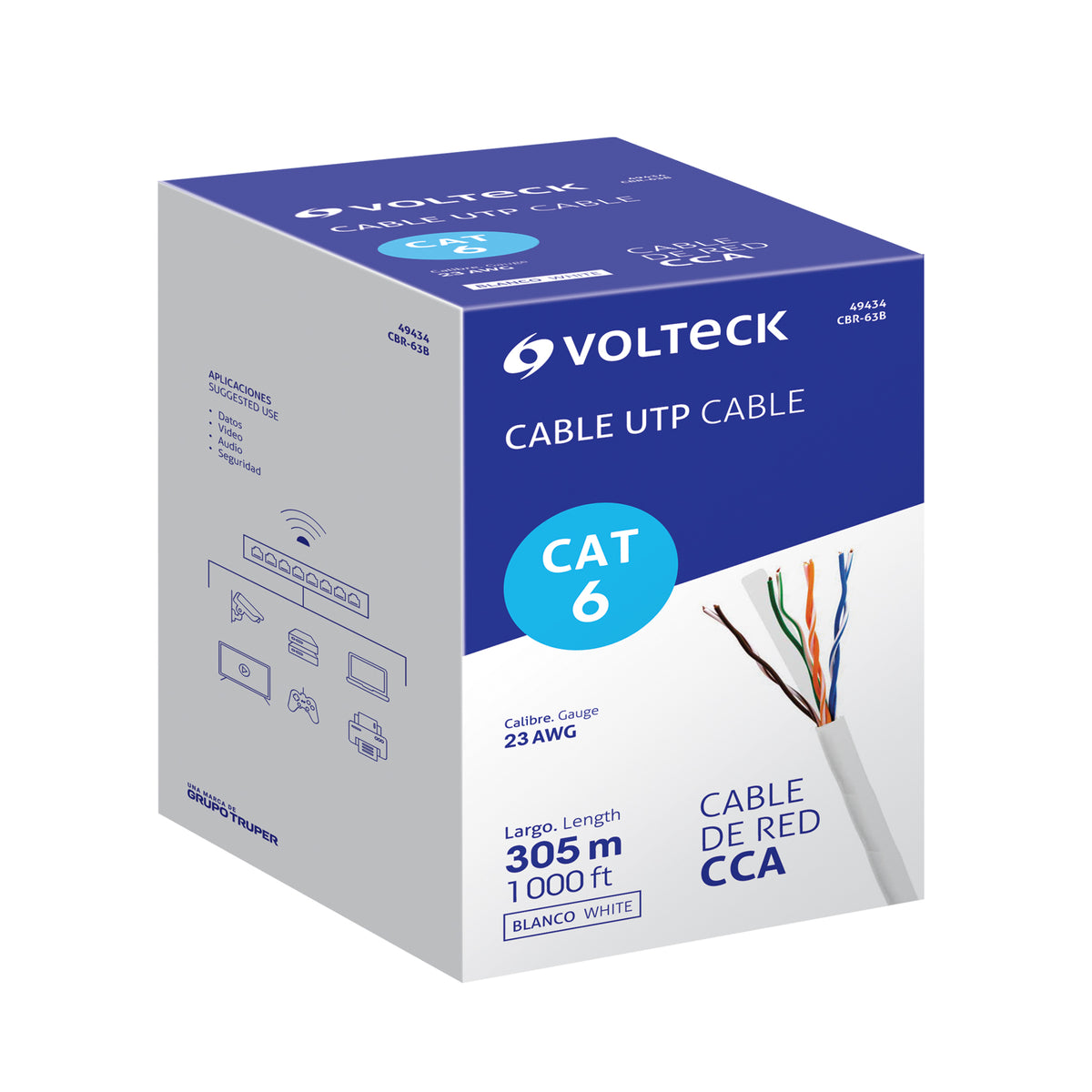 Metro de cable UTP CAT6, Bobina de 305m, blanco · vista 2