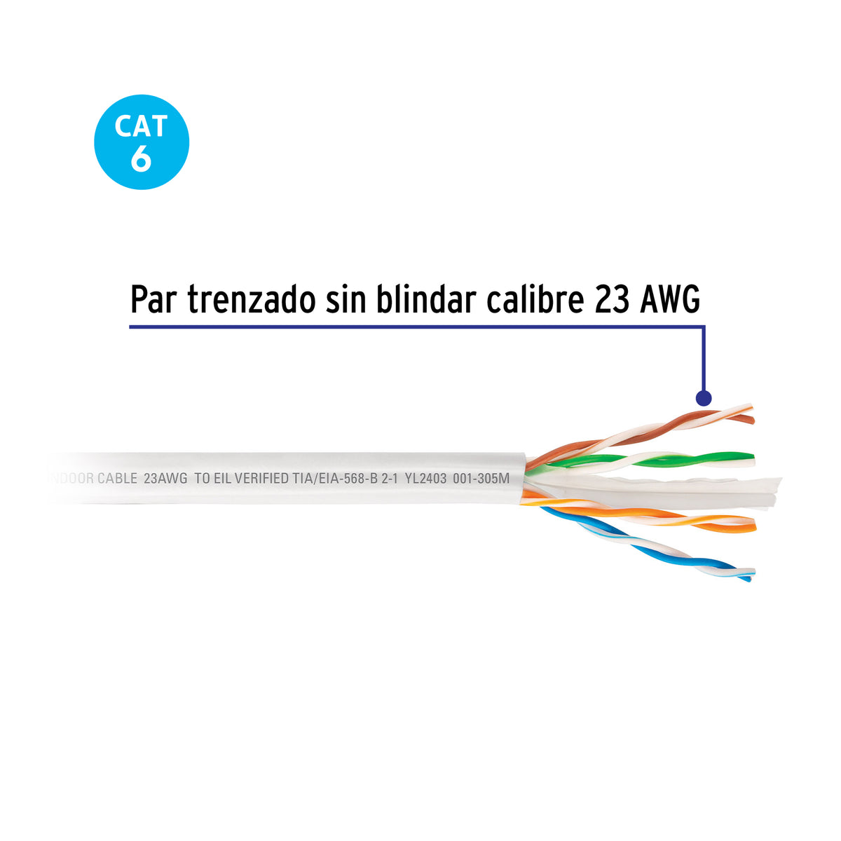 Metro de cable UTP CAT6, Bobina de 305m, blanco · vista 4