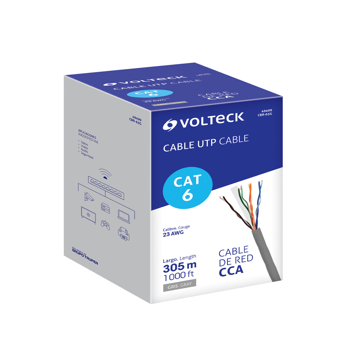 Metro de cable UTP CAT6, Bobina de 305m, gris