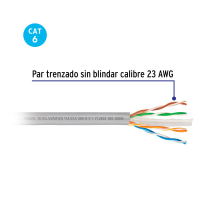 Metro de cable UTP CAT6, Bobina de 305m, gris · vista 3
