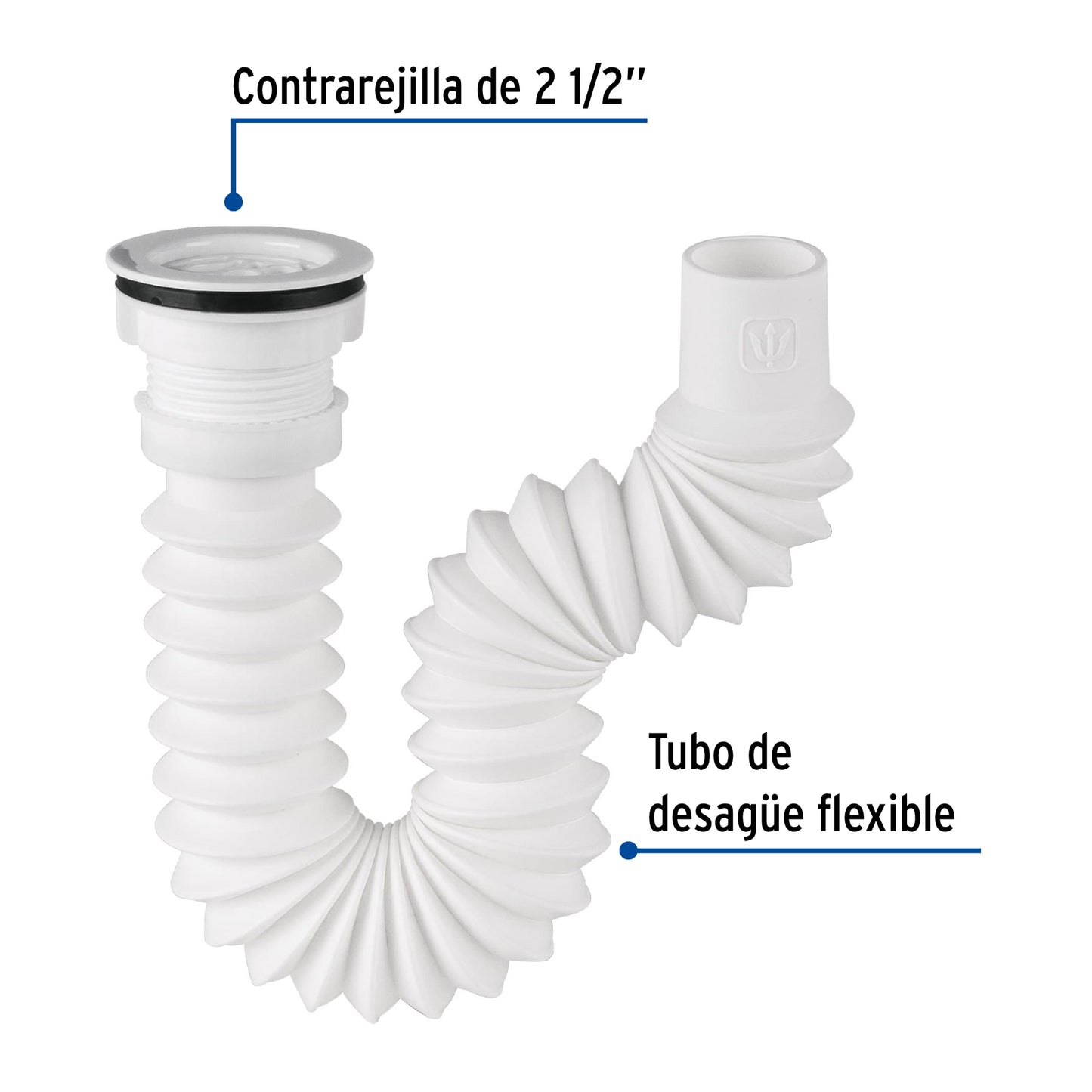 Céspol flexible de 1 1/2" con contrarejilla de 2 1/2" para tarja tipo bar