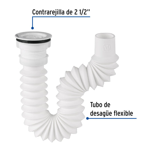 Céspol flexible de 1 1/2" con contrarejilla de 2 1/2" para tarja tipo bar