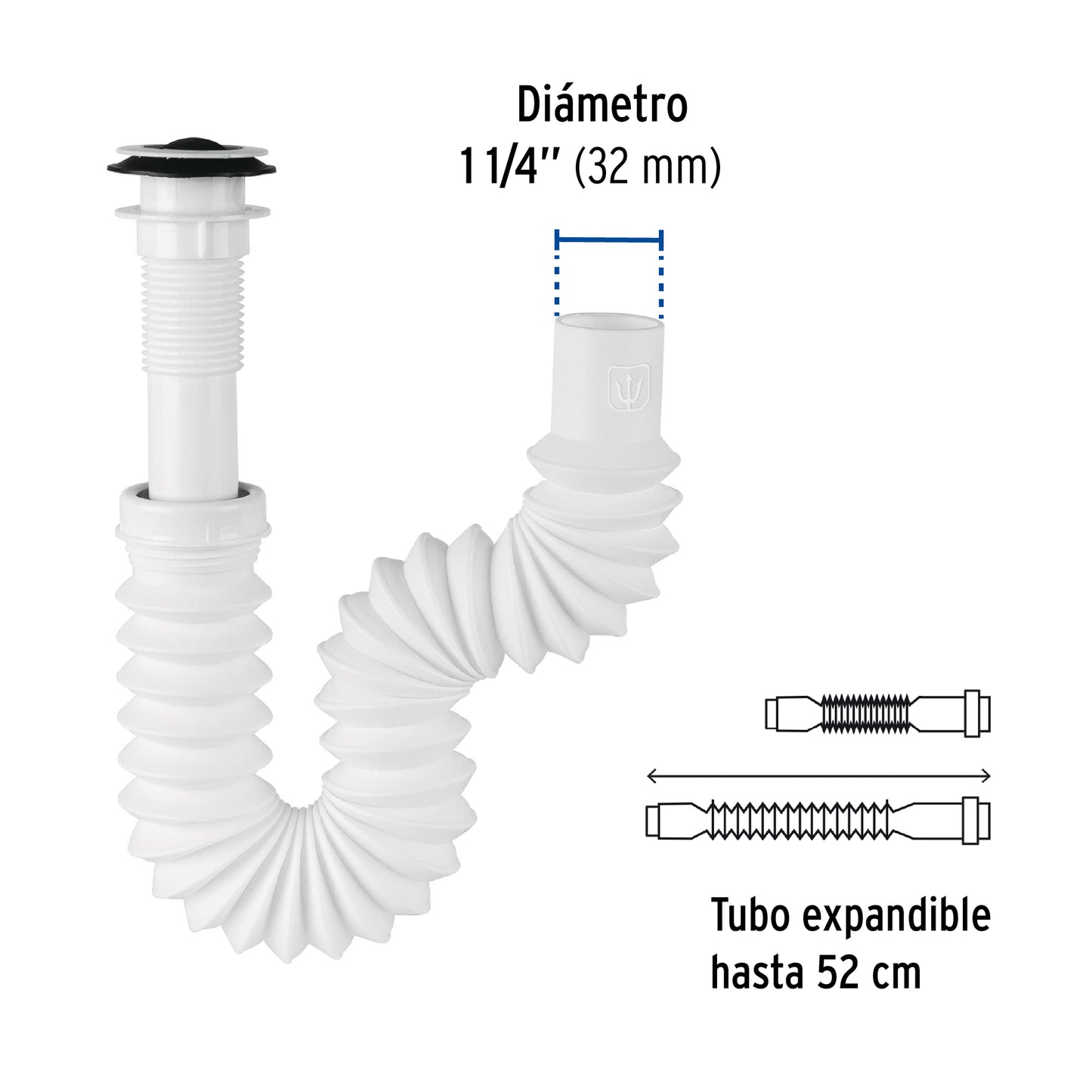 Céspol flexible de 1 1/4" con contrarejilla y tapa removible para lavabo