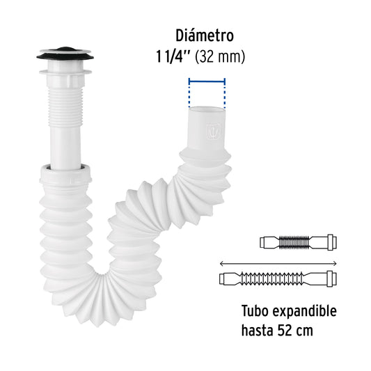 Céspol flexible de 1 1/4" con contrarejilla y tapa removible para lavabo
