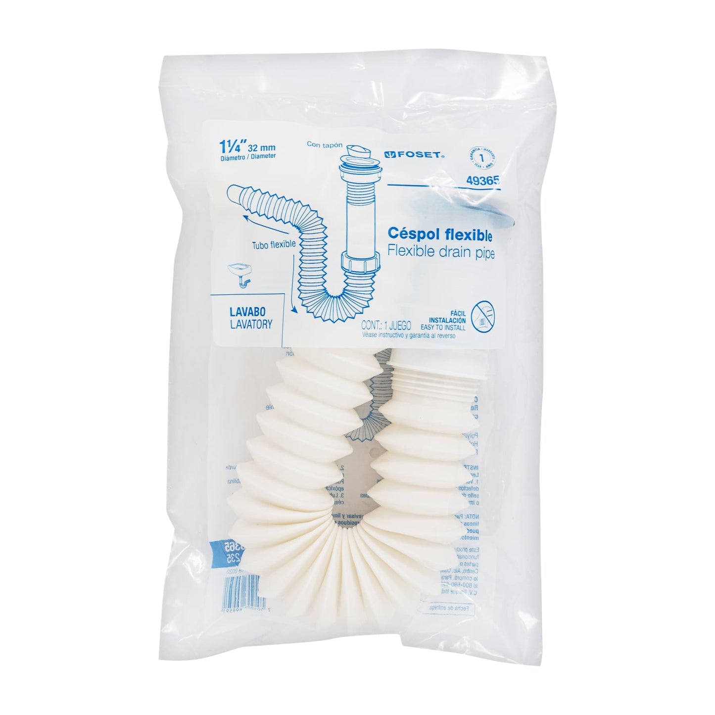 Céspol flexible de 1 1/4" con contrarejilla y tapa removible para lavabo