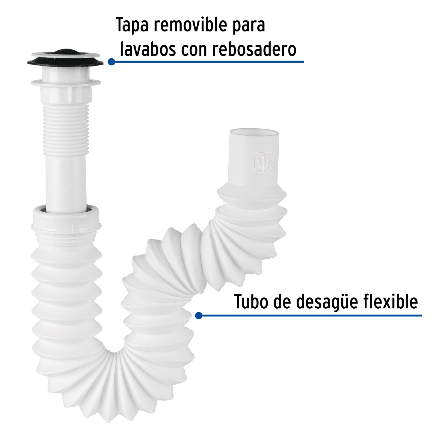 Céspol flexible de 1 1/4" con contrarejilla y tapa removible para lavabo