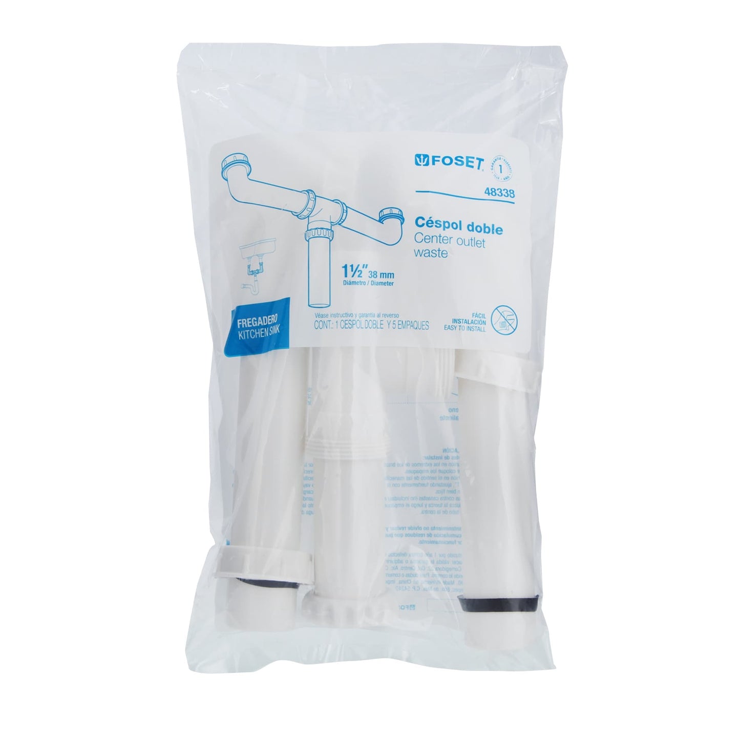 Céspol doble de 1 1/2" sin contra para tarjas de doble tina