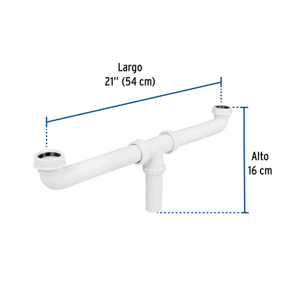 Céspol doble de 1 1/2" sin contra para tarjas de doble tina