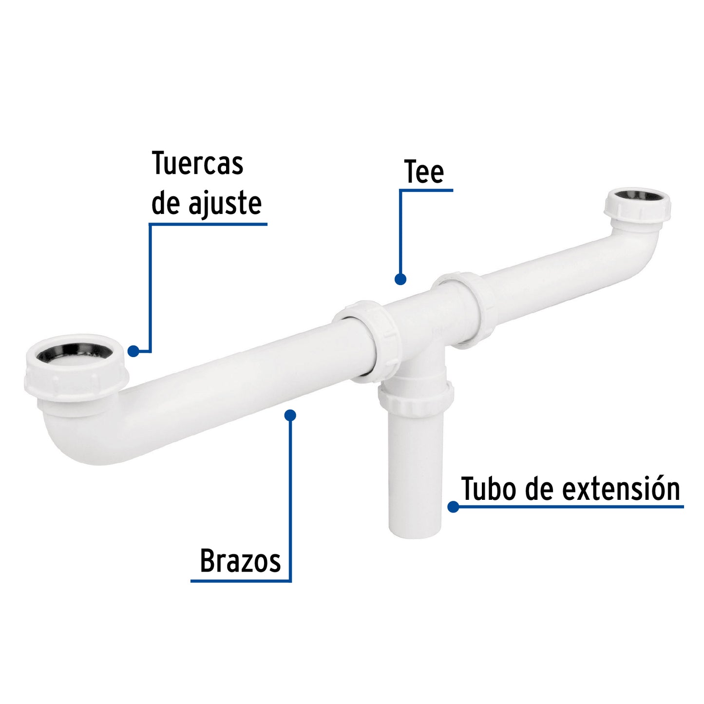 Céspol doble de 1 1/2" sin contra para tarjas de doble tina