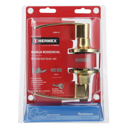 Cerradura manija para recámara con acabado latón brillante