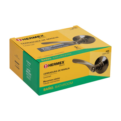 Cerradura manija baño de latón antiguo con cilindro metálico