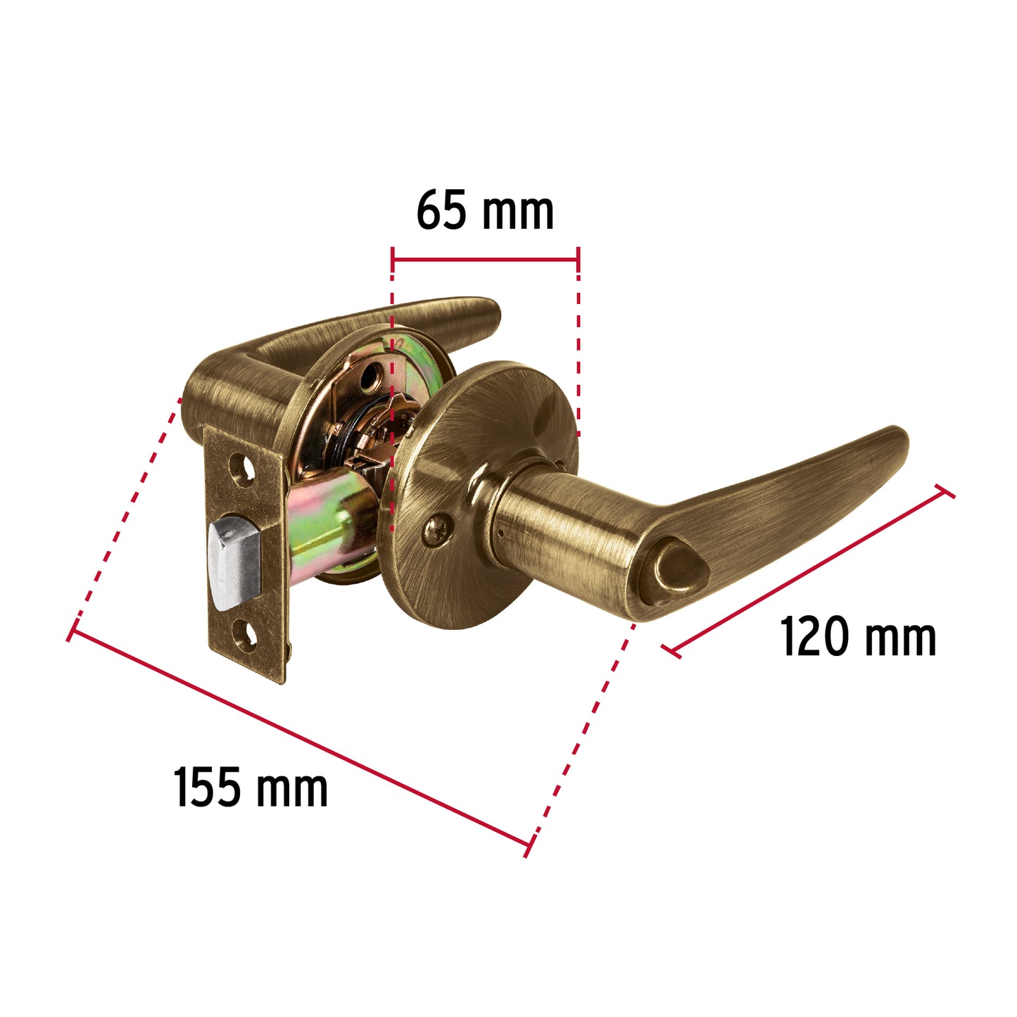 Cerradura manija baño de latón antiguo con cilindro metálico