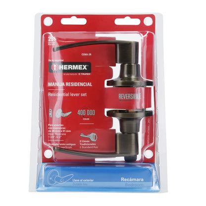 Cerradura manija recámara de latón antiguo con cilindro de latón