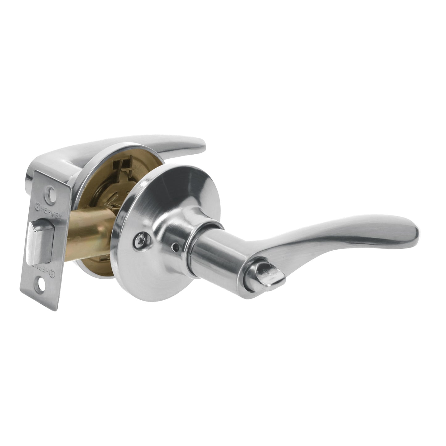 Cerradura manija baño de cromo mate con cilindro metálico