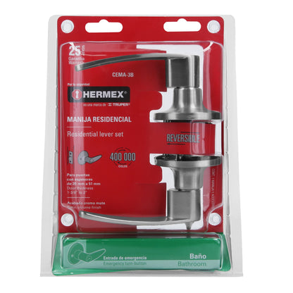 Cerradura manija baño de cromo mate con cilindro metálico