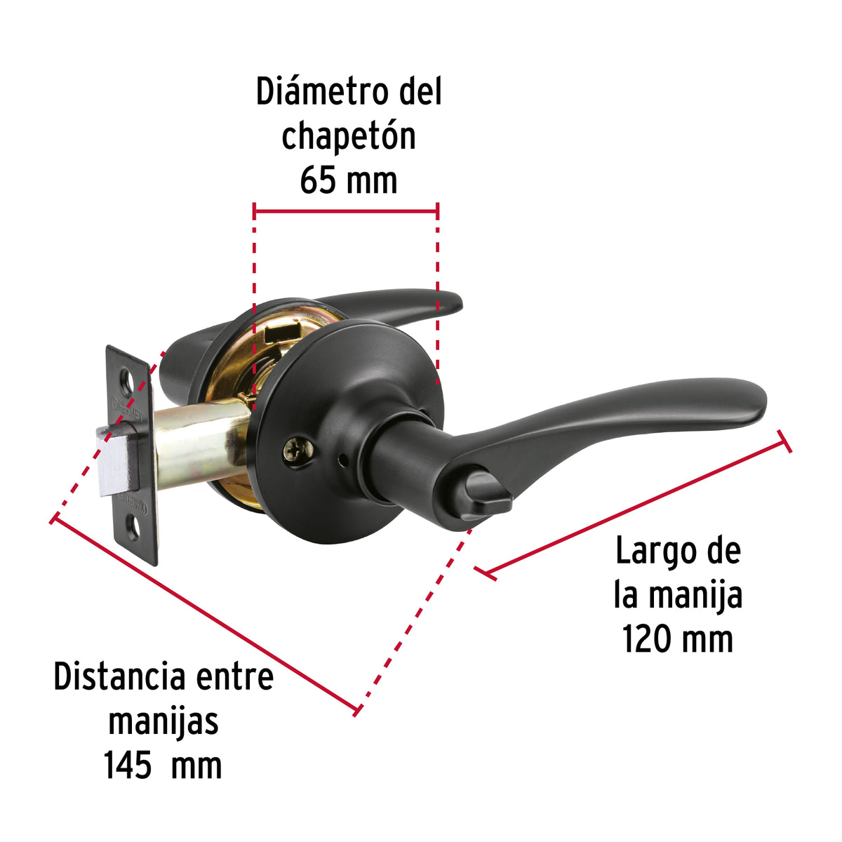 Cerradura manija "Milán" p/baño, negro, cil latón, Basic · vista 3
