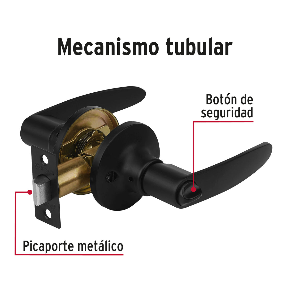 Cerradura de manija, línea Turín, baño, negro mate · vista 2