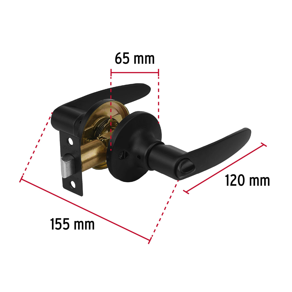Cerradura de manija, línea Turín, baño, negro mate · vista 3