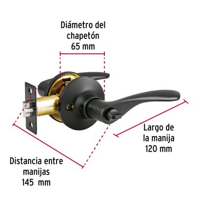 Cerradura manija "Milán" p/recámara, negro, cil latón, Basic · vista 2