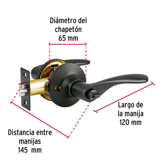 Cerradura manija "Milán" p/recámara, negro, cil latón, Basic · vista 2