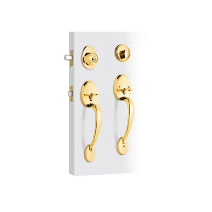 Doble jaladera y perilla de latón brillante con cerrojo llave mariposa