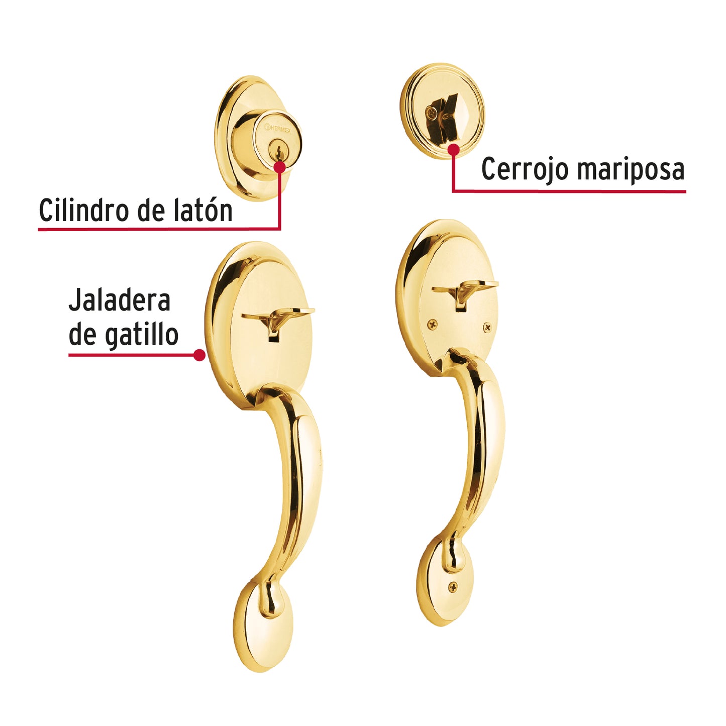 Doble Jaladera y Perilla Mariposa Latón Brillante