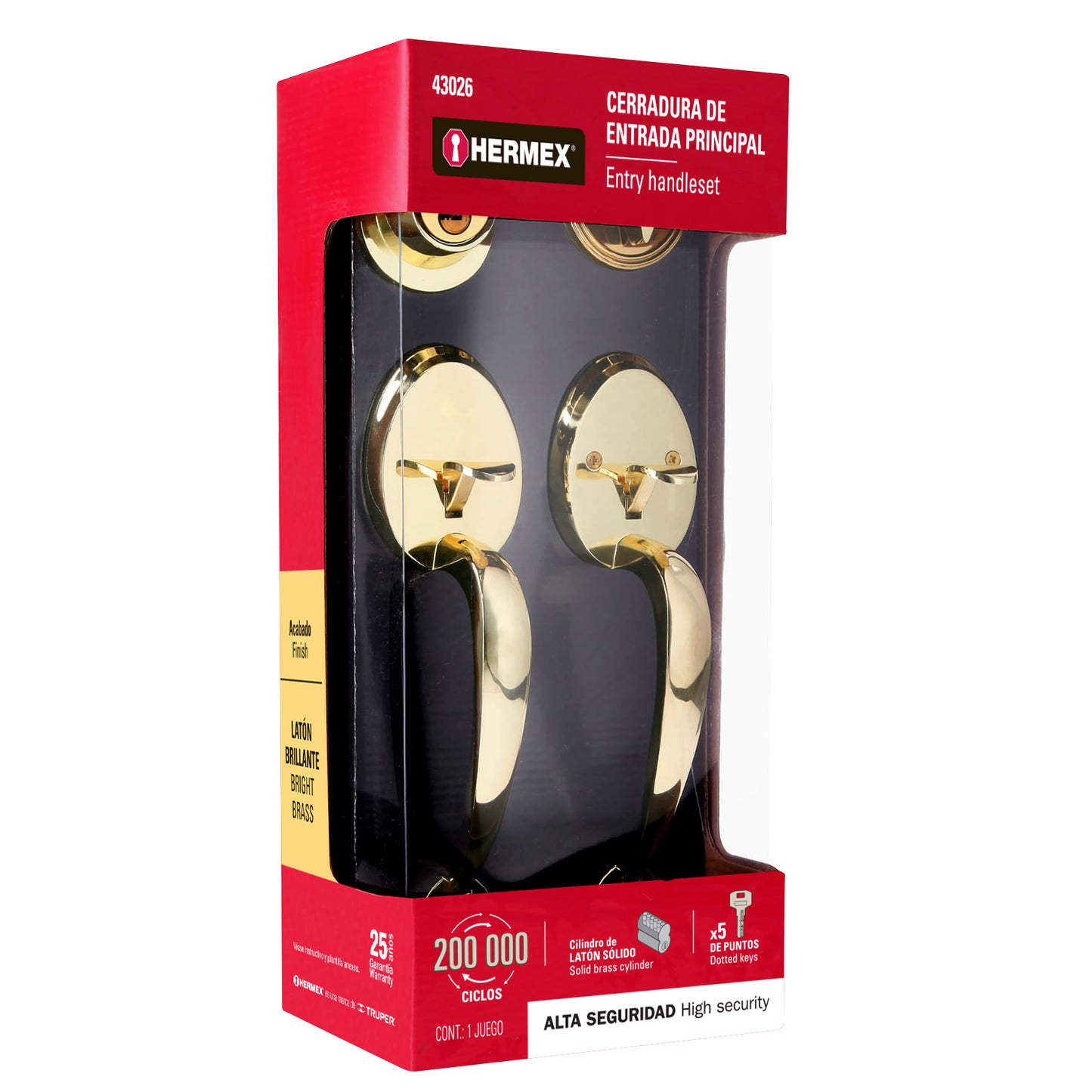 Doble jaladera y perilla de latón brillante con cerrojo llave mariposa